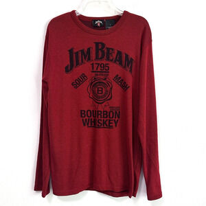Jim Beam Thermal Knit Long Sleeve Shirt L Mens Brick Red Whiskey Bartender Party